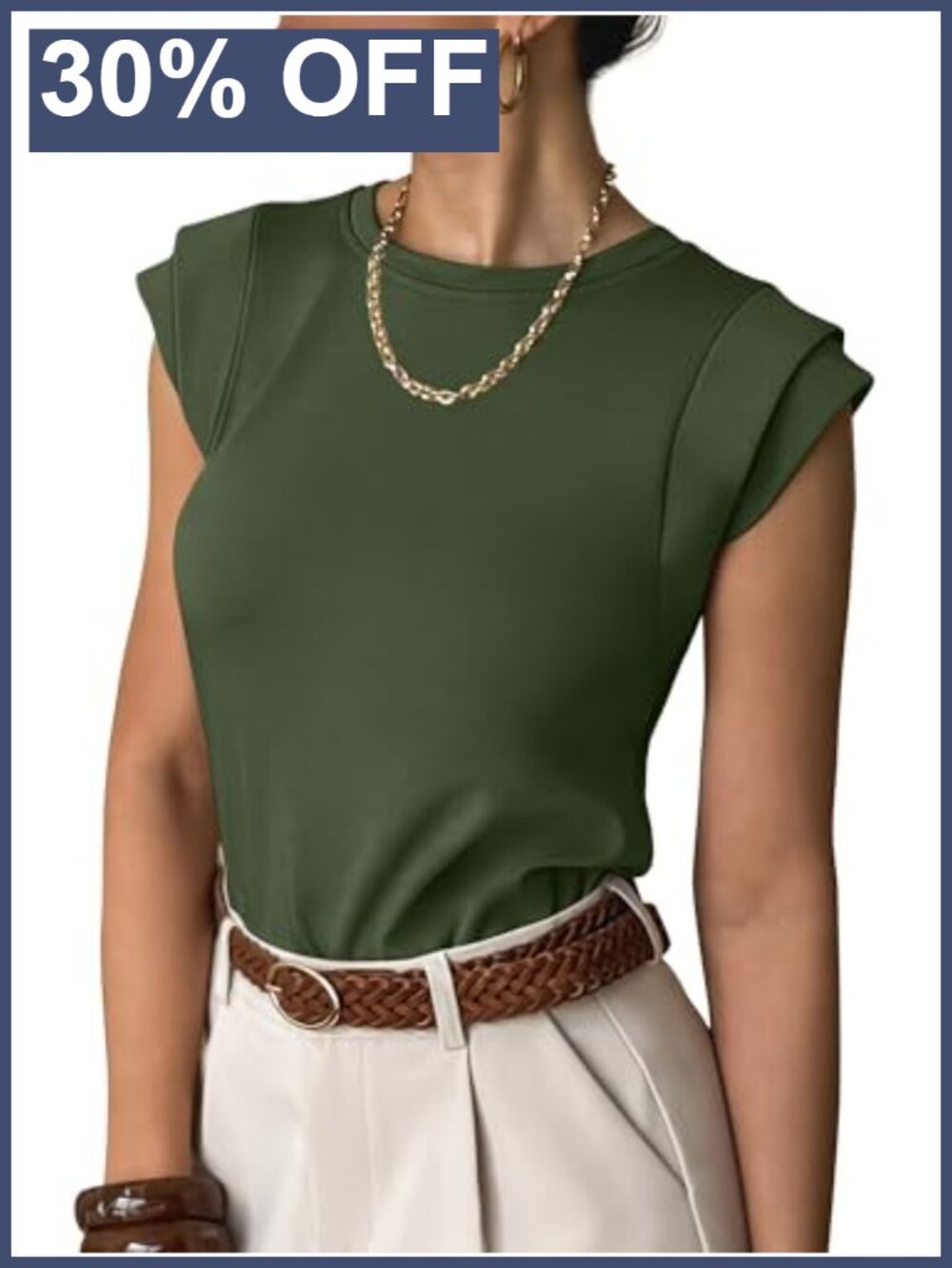 Cap Sleeve Business Casual Work Top Wrinkle Free Crew Neck